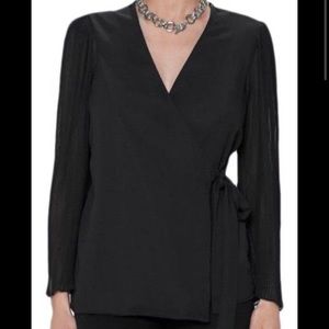 Zara sheer long sleeve wrap blouse in black